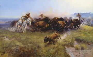  1919 Oil Painting - the buffalo hunt 1919 west America